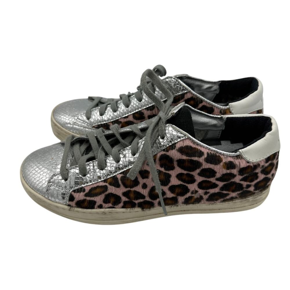 P448 John Women's Calf Hair Low Top Sneakers Pink Leopard Size 37 US 7